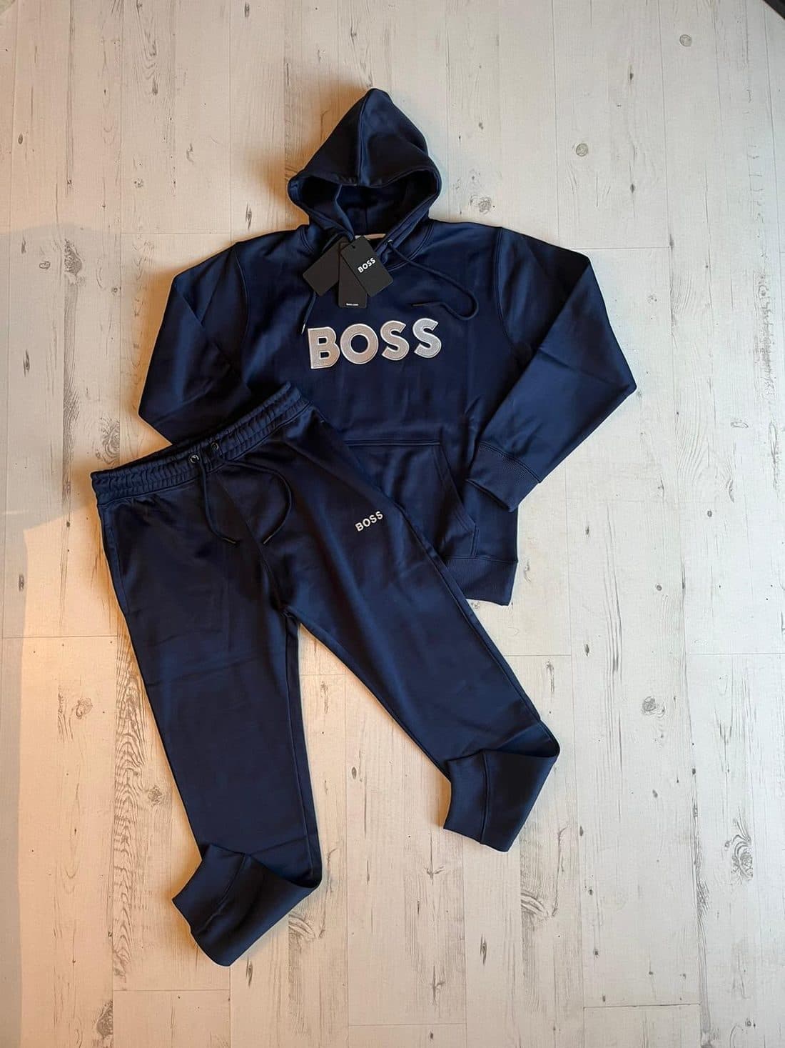 BOSS Chenille Logo Tracksuit in Navy — front