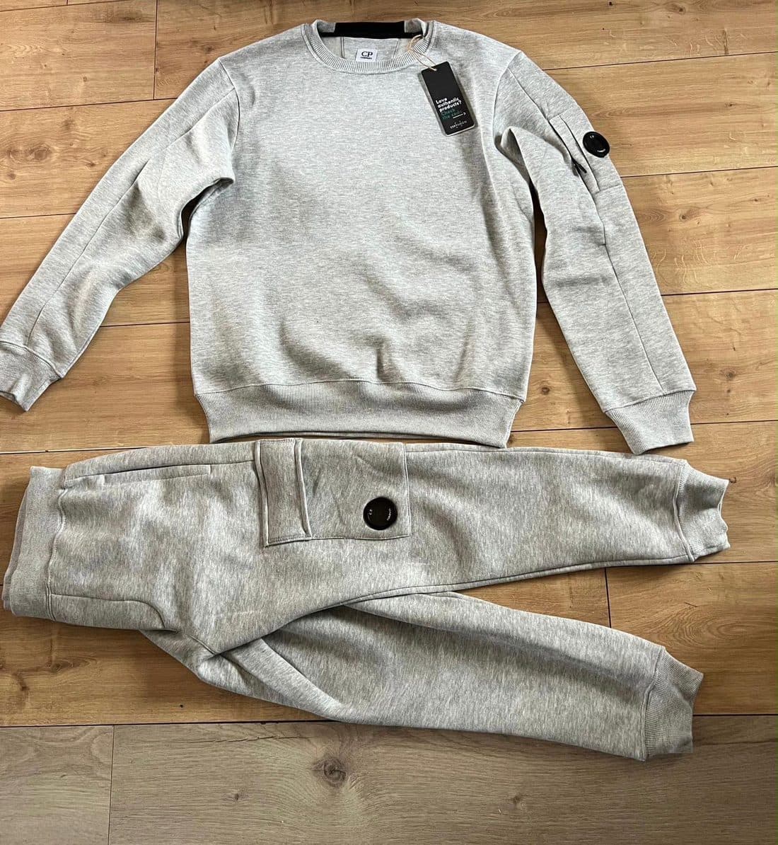 C.P. Company Lens Badge Tracksuit in Grey Marl — front