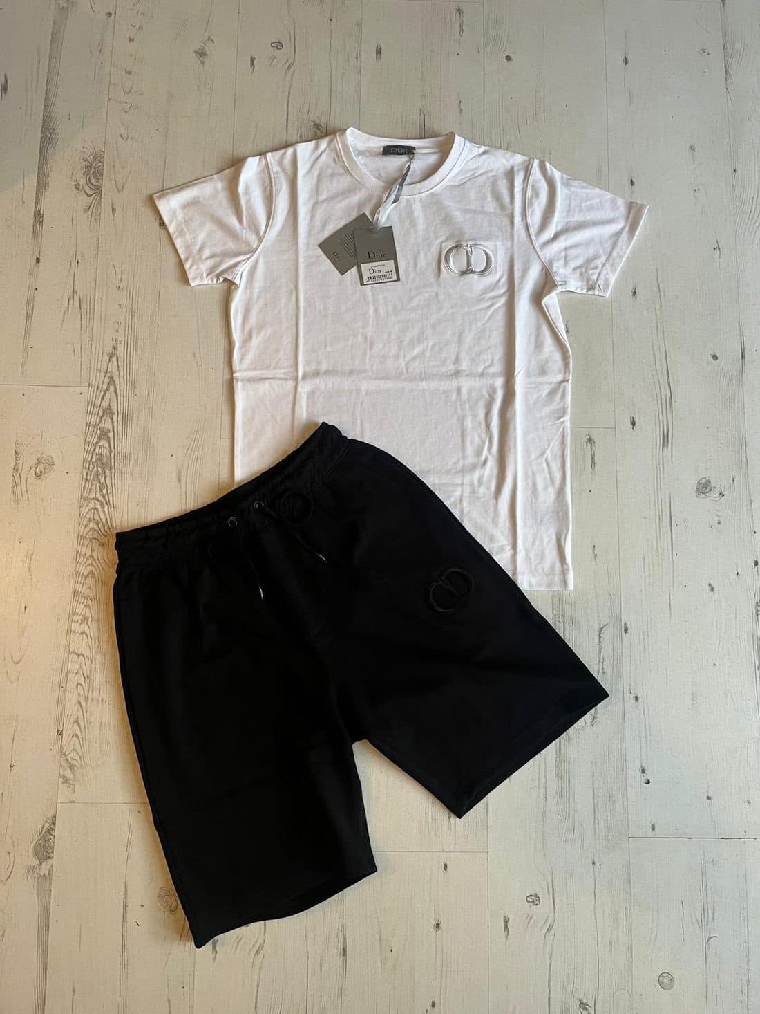 Dior CD Icon Short Set in White / Black — front
