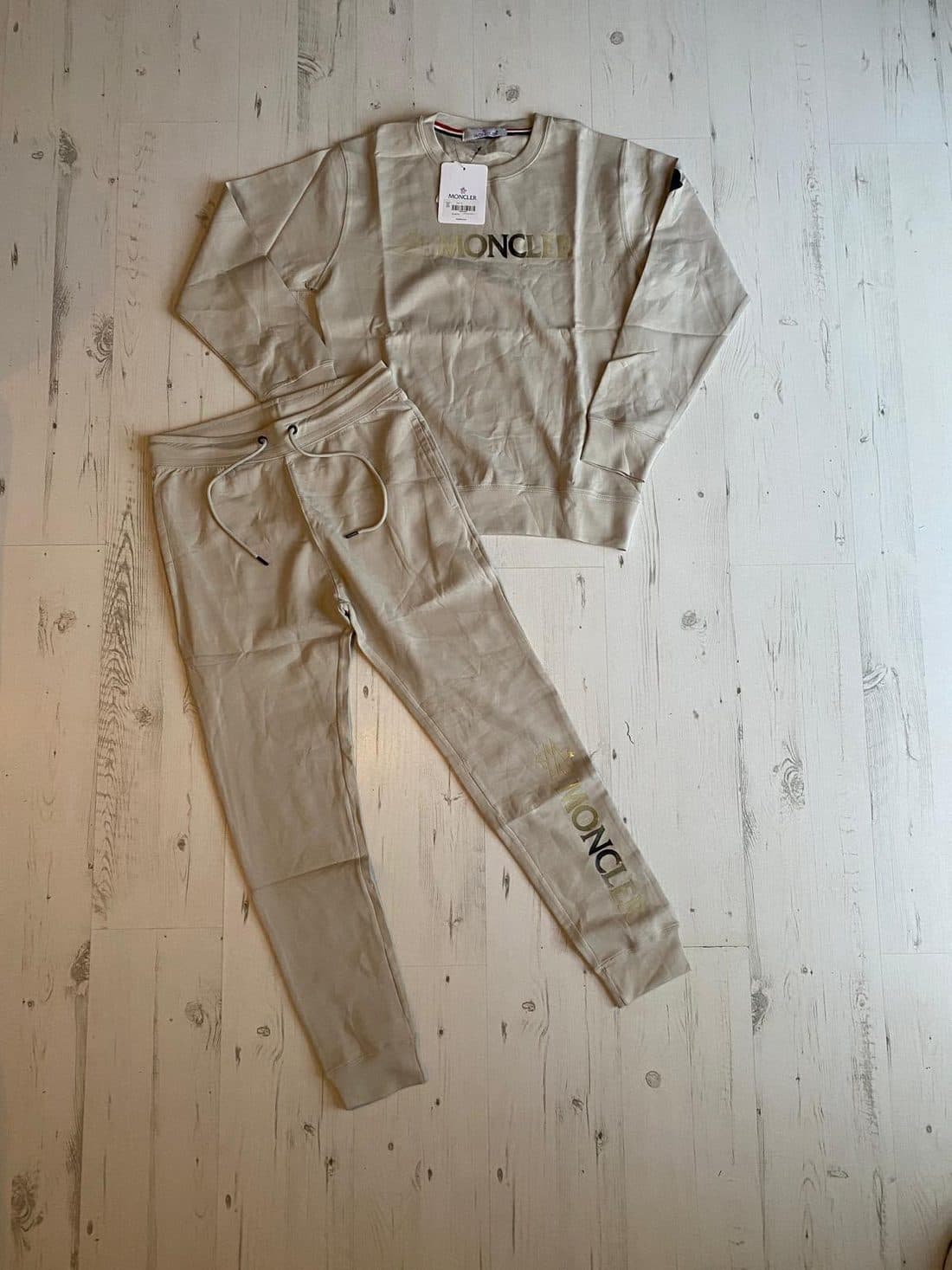 Moncler Wordmark Tracksuit in Stone — front