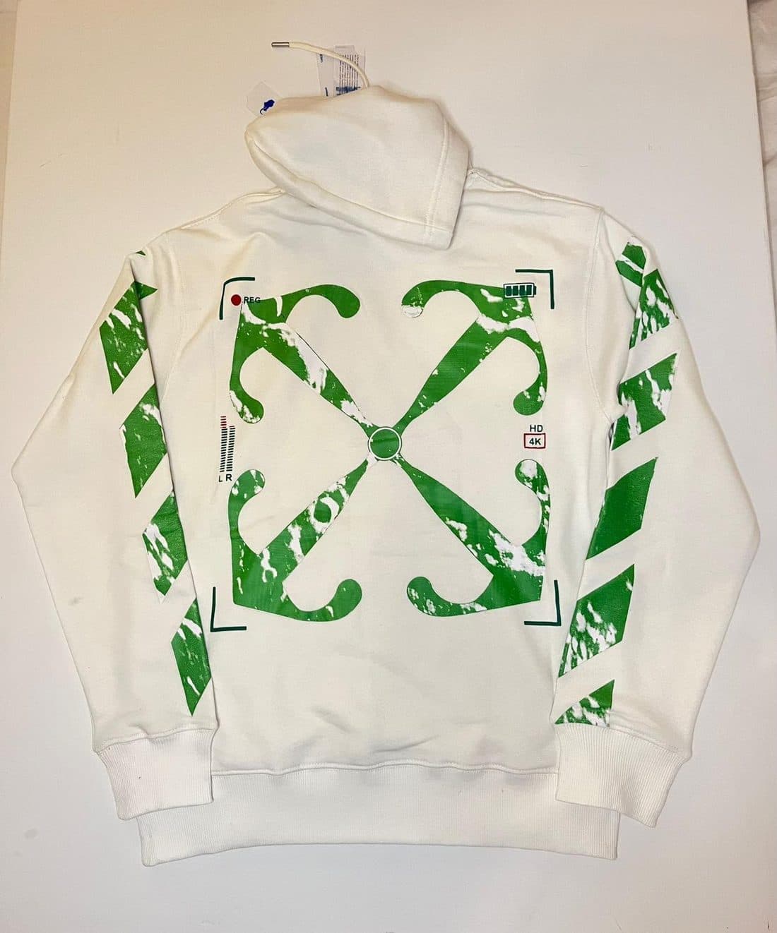 Off-White Arrows Hoodie in Cream / Green — back