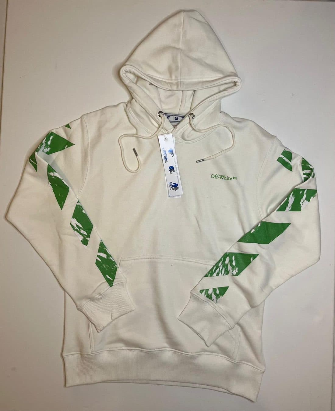 Off-White Arrows Hoodie in Cream / Green — front