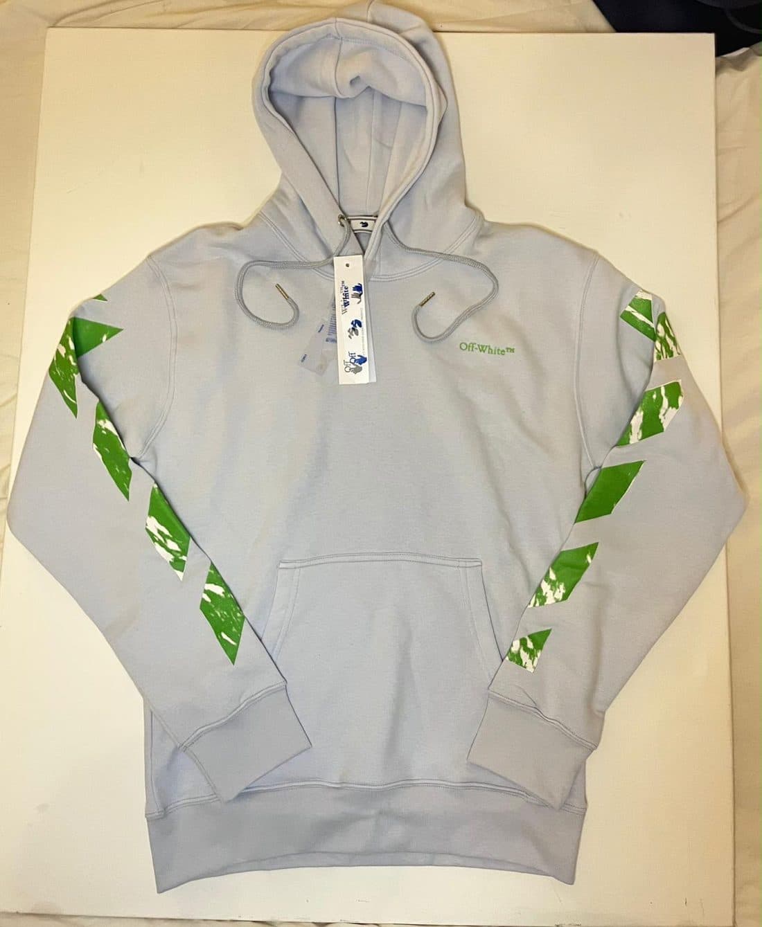 Off-White Arrows Hoodie in Grey / Green — front