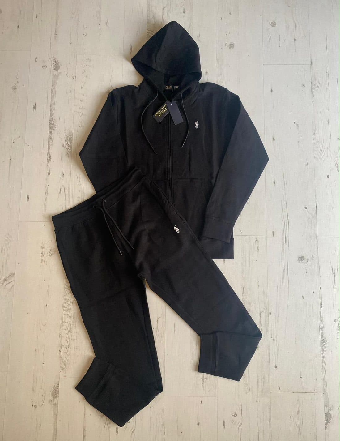 Polo Ralph Lauren Zip Hoodie Tracksuit in Black — front