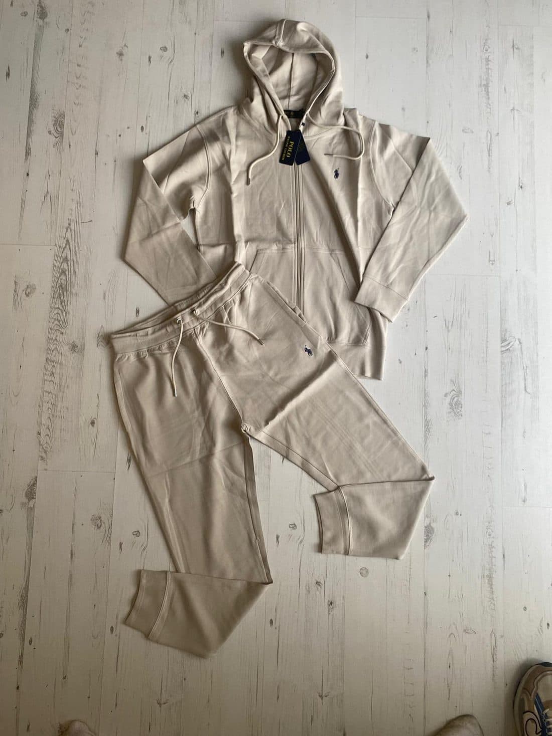 Polo Ralph Lauren Zip Hoodie Tracksuit in Stone — front