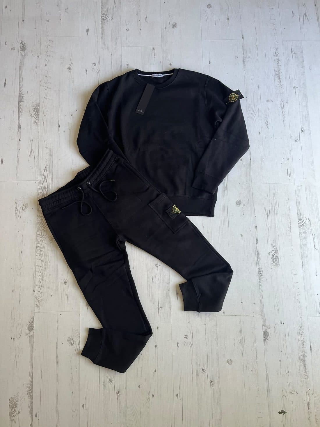 Stone Island Crewneck Compass Tracksuit in Black — front