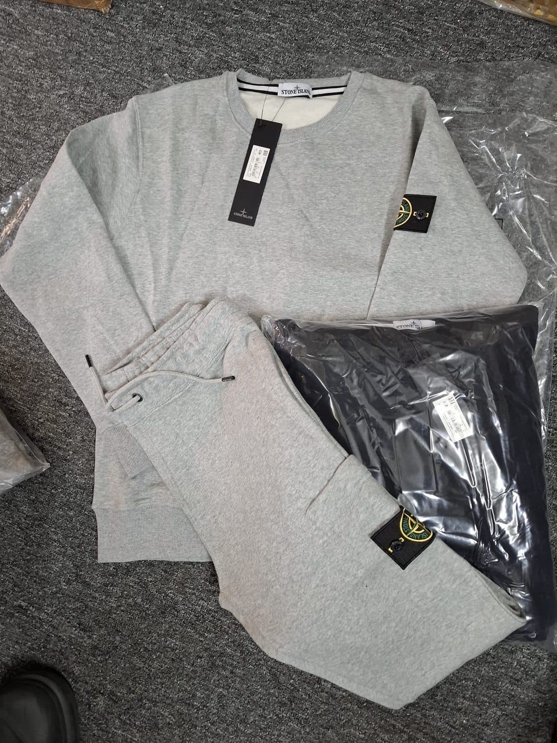 Stone Island Crewneck Compass Tracksuit in Grey Marl — front