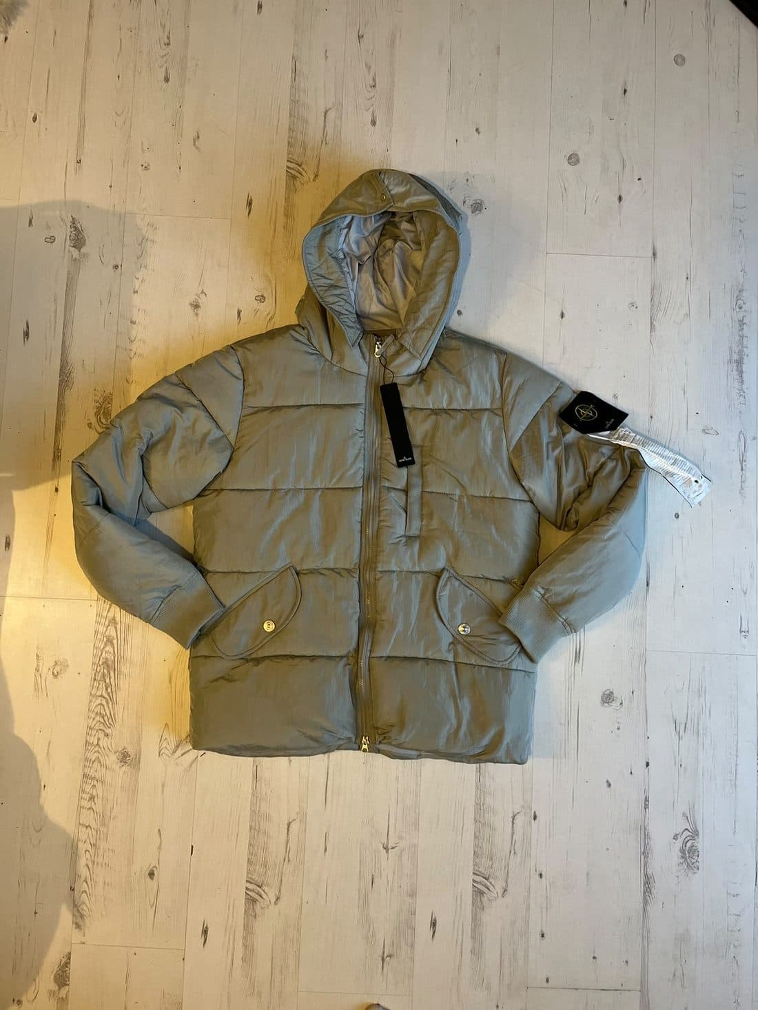 Stone Island Crinkle Puffer Jacket in Sage — front