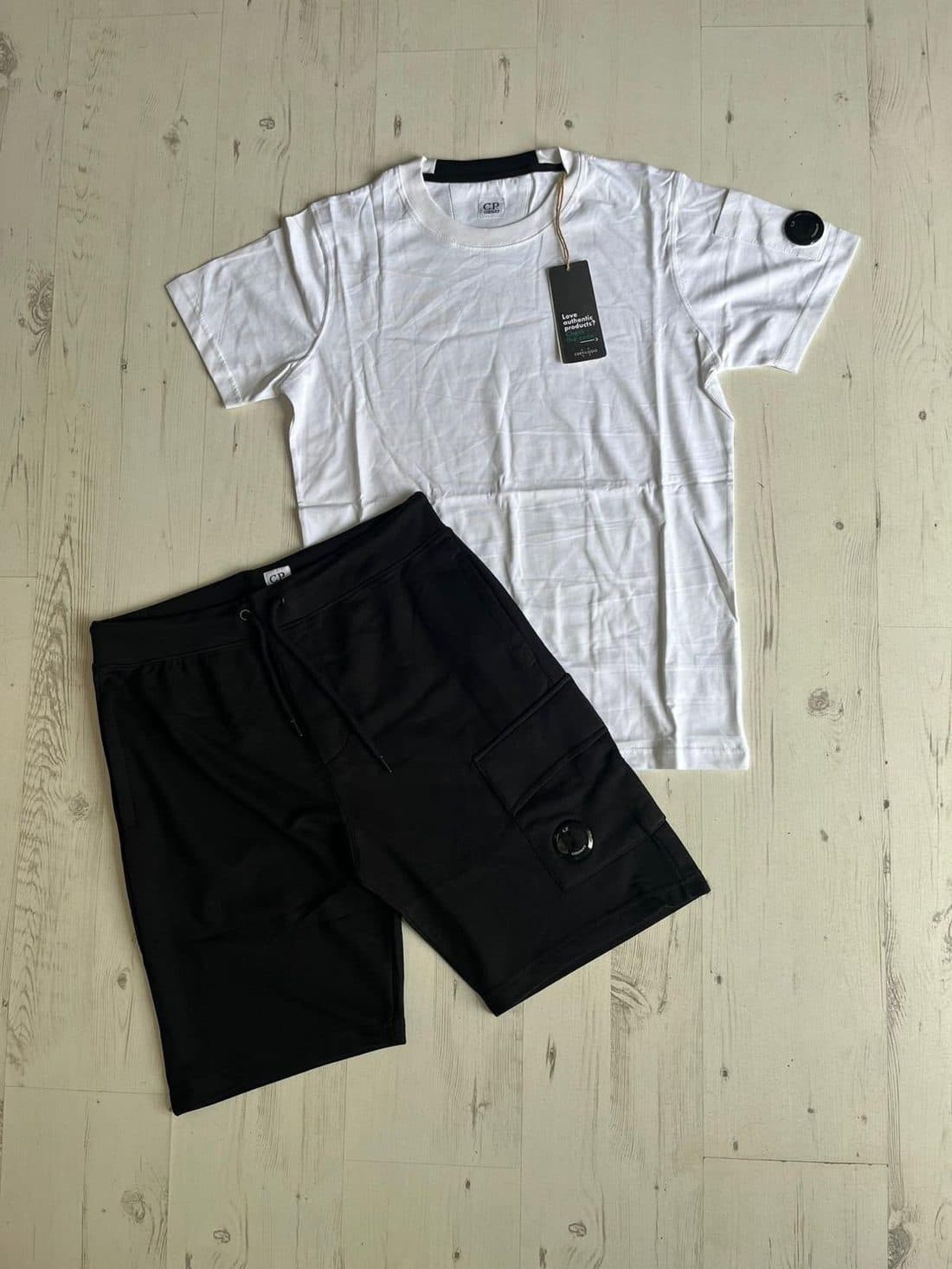 C.P. Company Lens Badge Short Set in White / Black — front