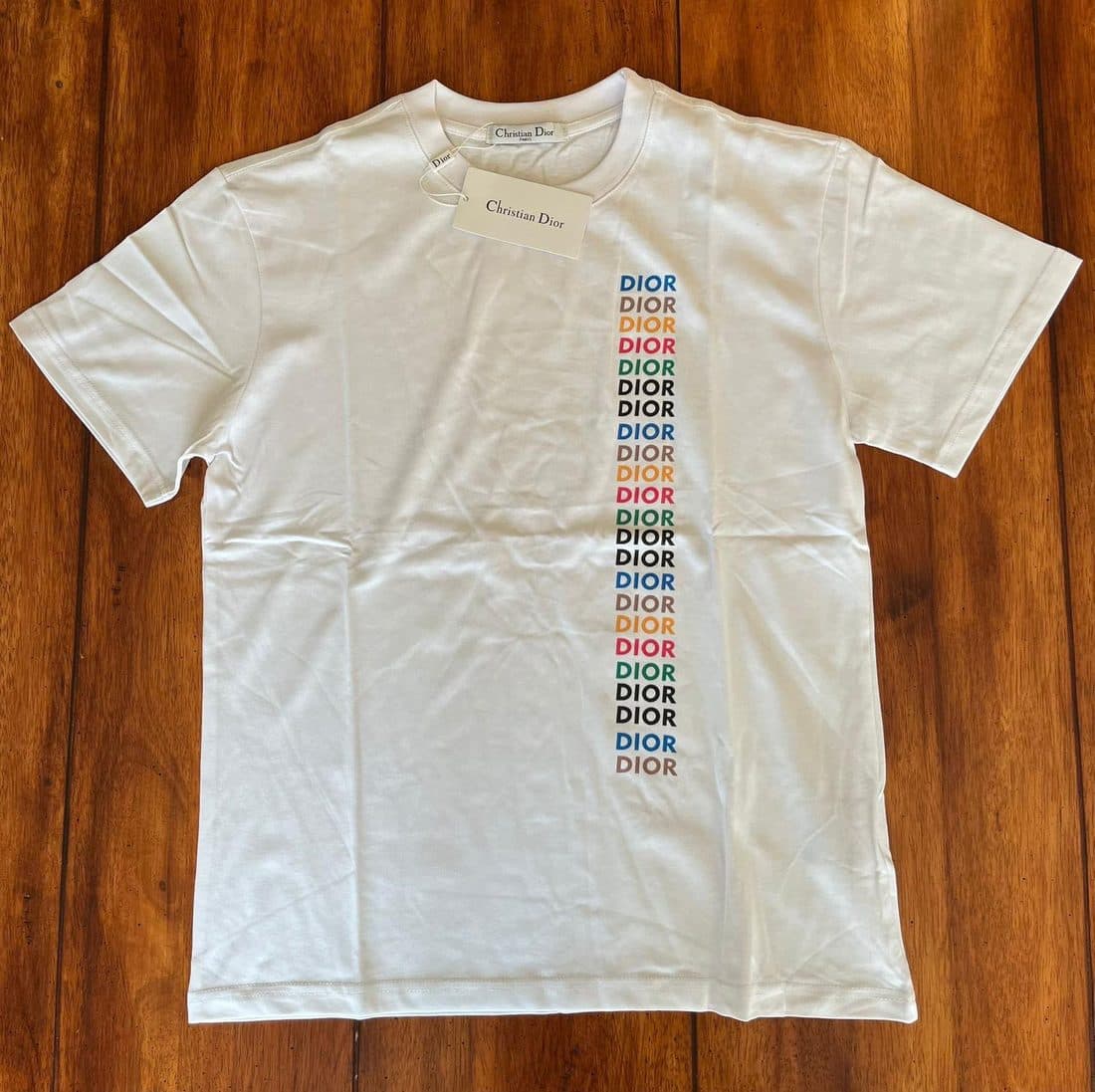 Dior Rainbow Stripe Tee in White — front