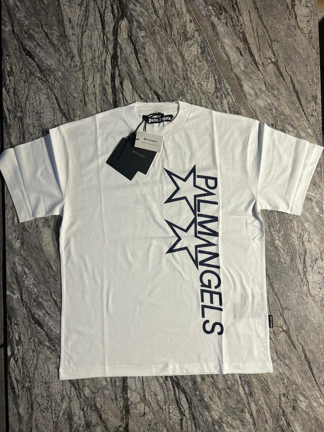 Palm Angels Star Logo Tee in White — front