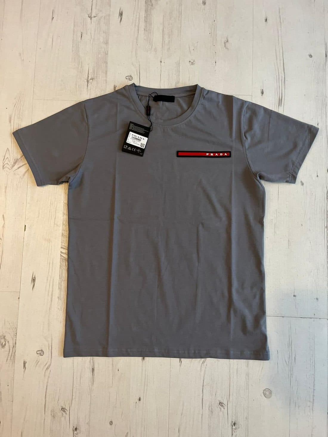 Prada Linea Rossa Tee in Grey — front