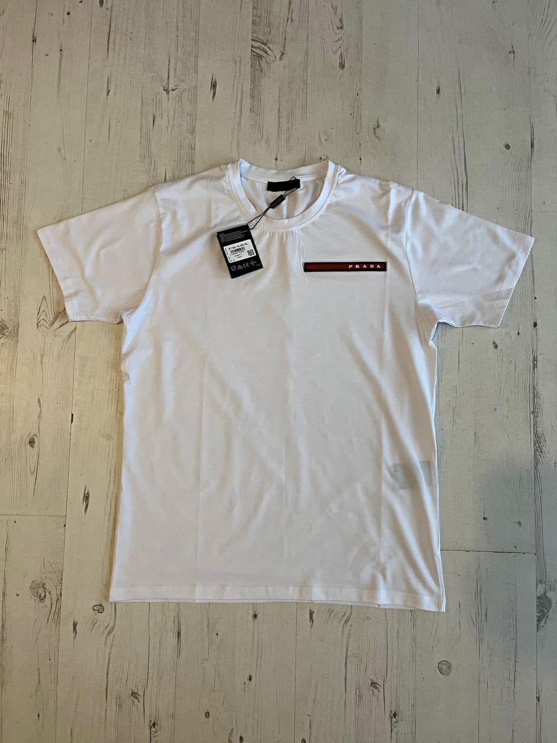 Prada Linea Rossa Tee in White — front