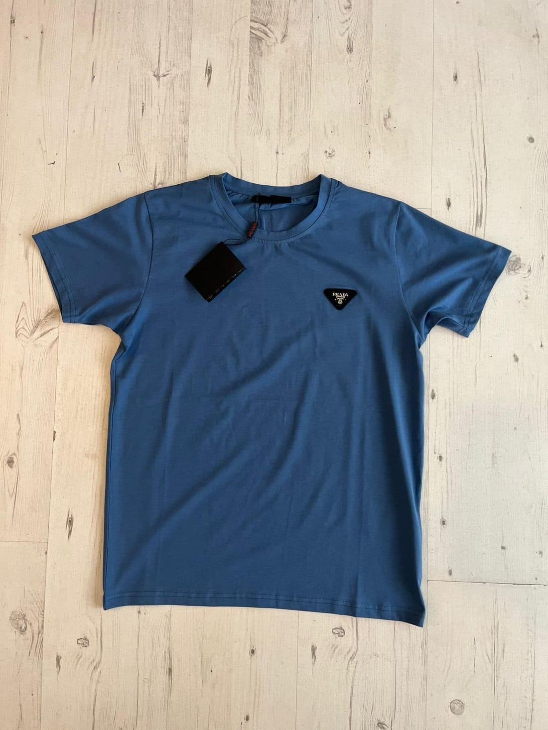 Prada Triangle Logo Tee in Blue — front