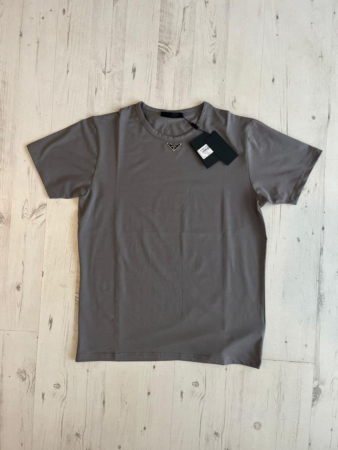 Prada Triangle Logo Tee in Grey — front