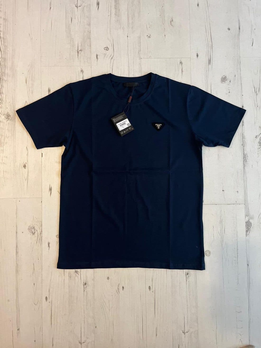 Prada Triangle Logo Tee in Navy — front