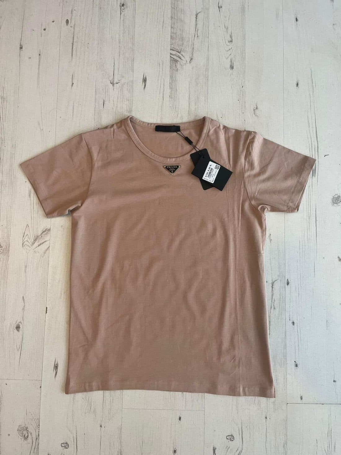 Prada Triangle Logo Tee in Pink — front