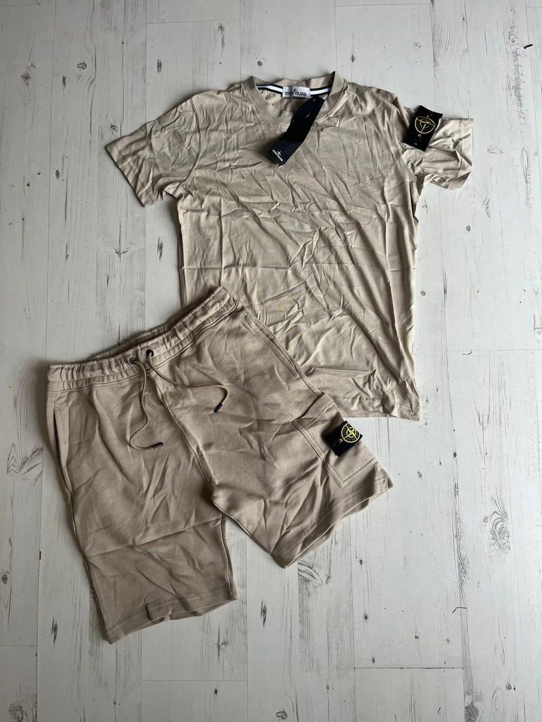 Stone Island Compass Short Set in Beige — front