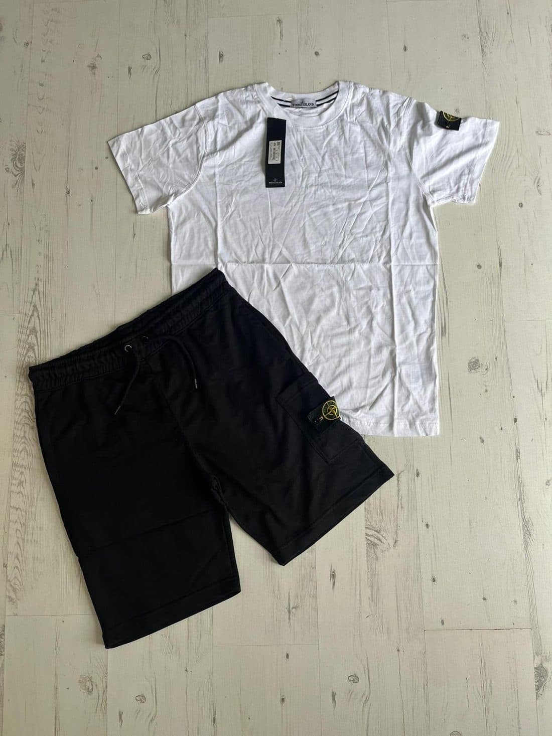 Stone Island Compass Short Set in White / Black — front