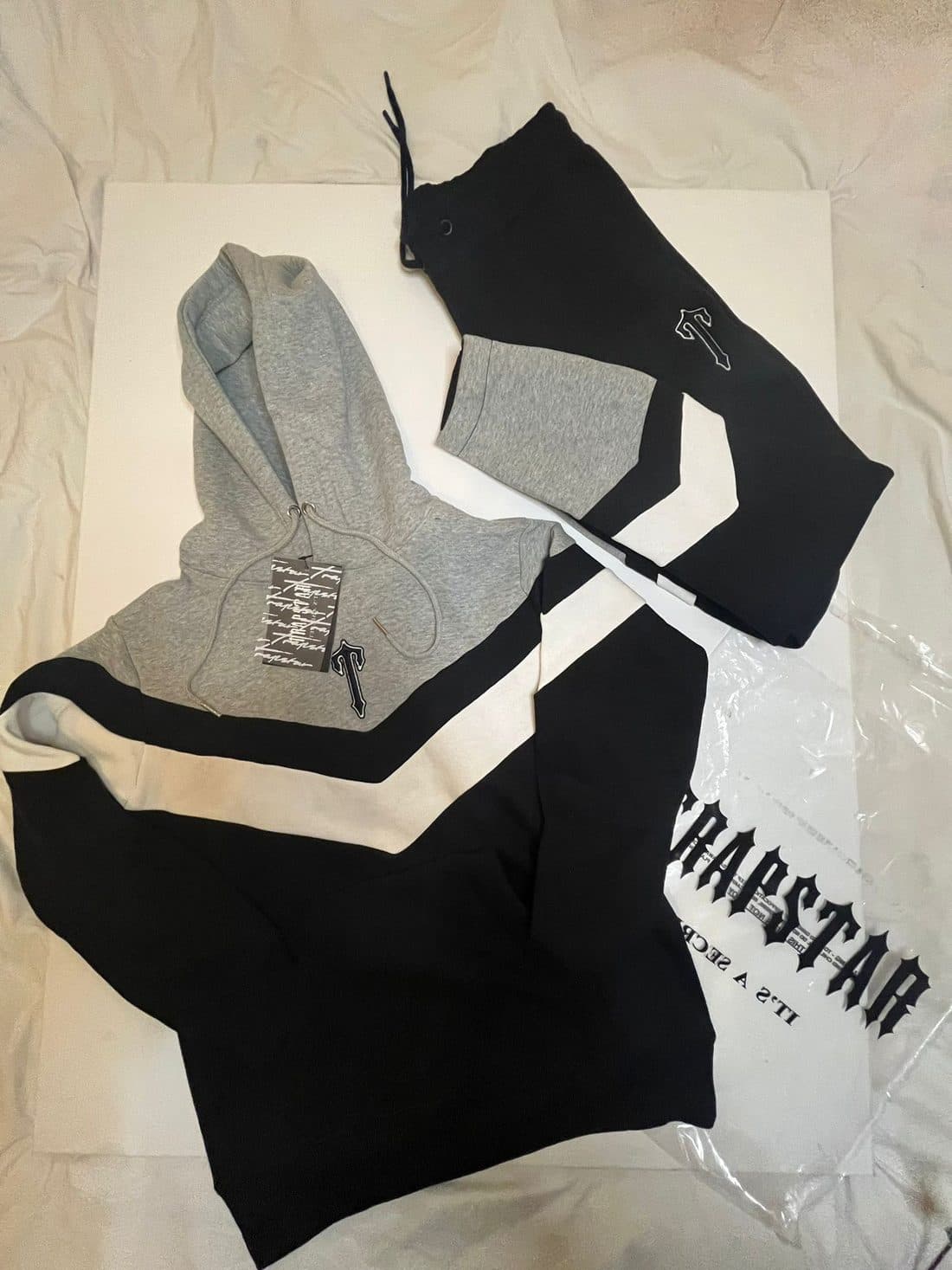 Trapstar Irongate Chevron Tracksuit in Grey / Black / White — front