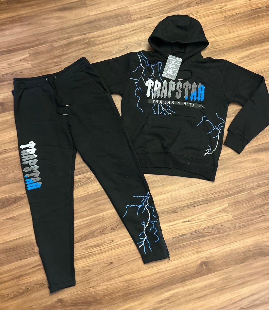 Trapstar It's A Secret Lightning Tracksuit in Black — front